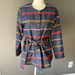 Anthropologie Dolan Picadilly Stripe Coat Textured Blue Belted